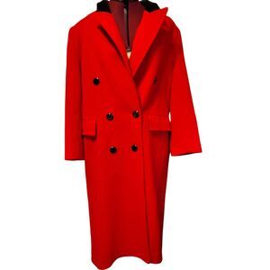 Good Works Vintage 100% Pure Wool Long Maxi Red Lined Coat Size 12 Women's......